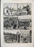 Original Old Antique Print 1881 Naval Volunteers Ship Horses Norway Trip 19th