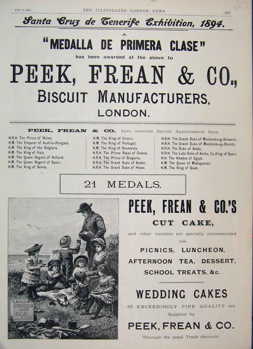 Original Old Antique Print 1895 Peek Freen Biscuit Advert Picnic 19th
