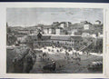 Original Old Antique Print 1866 Morning Lounge Biarritz Beach Scene Victorian