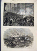 Original Old Antique Print 1877 Rail Riots America Pittsburg Baltimore 19th