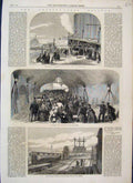 Original Old Antique Print 1864 Charing Cross Railway Signal Station Victorian