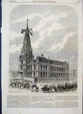 Original Old Antique Print 1868 Prince Wales Visit Halifax Townhall Victorian