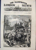 Original Old Antique Print 1875 Suburban Water Cart Horse Dog Duck Fine Art