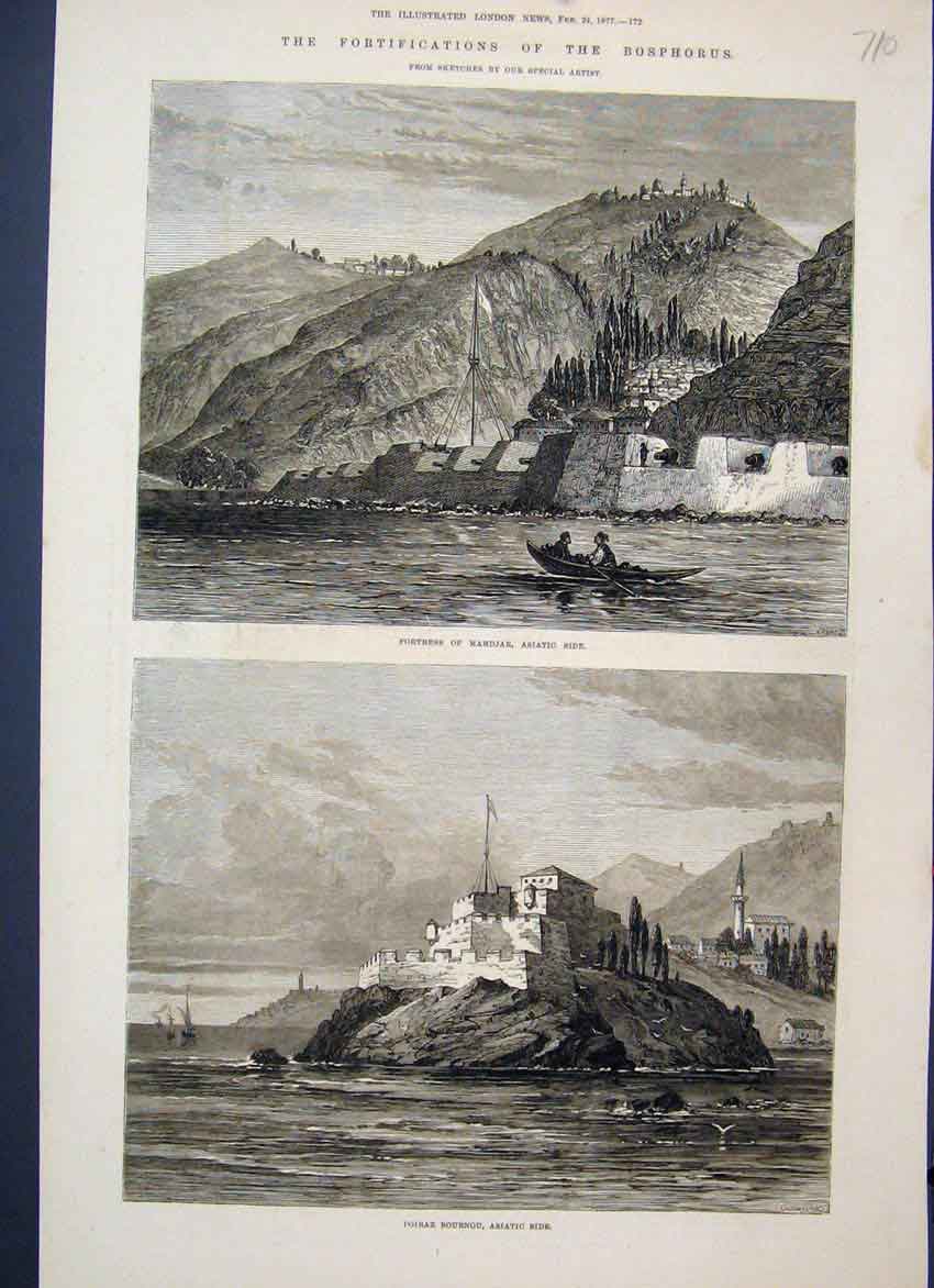 Original Old Antique Print 1877 Fortress Mahdjar Poiraz Bournou Asiatic Sketch