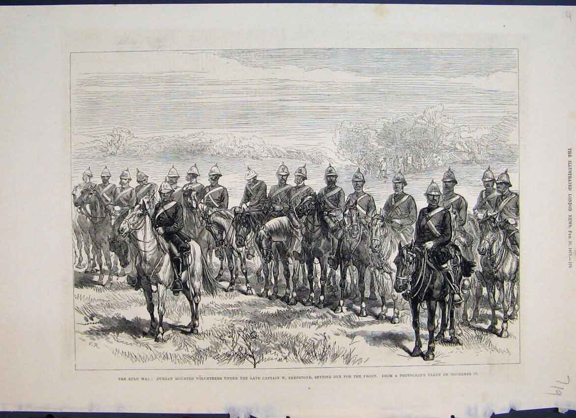 Original Old Antique Print 1879 Zulu War Captain Shepstone Horses Victorian