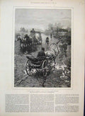Original Old Antique Print 1888 Polish Road November Horses Cart Winter 19th