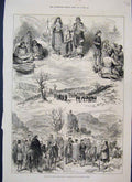 Original Old Antique Print 1876 War Herzegovina Horse Writing Drinking Sketch