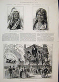 Original Old Antique Print 1886 Canada Court Game Fur Trophy Sioux Chief 19th