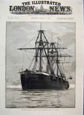 Original Old Antique Print 1887 Naval Manoeuvres Masted Ironclad Ship Victorian