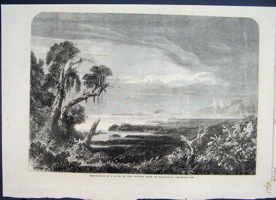 Original Old Antique Print 1863 Madagascar River Embouchure West Coast 19th