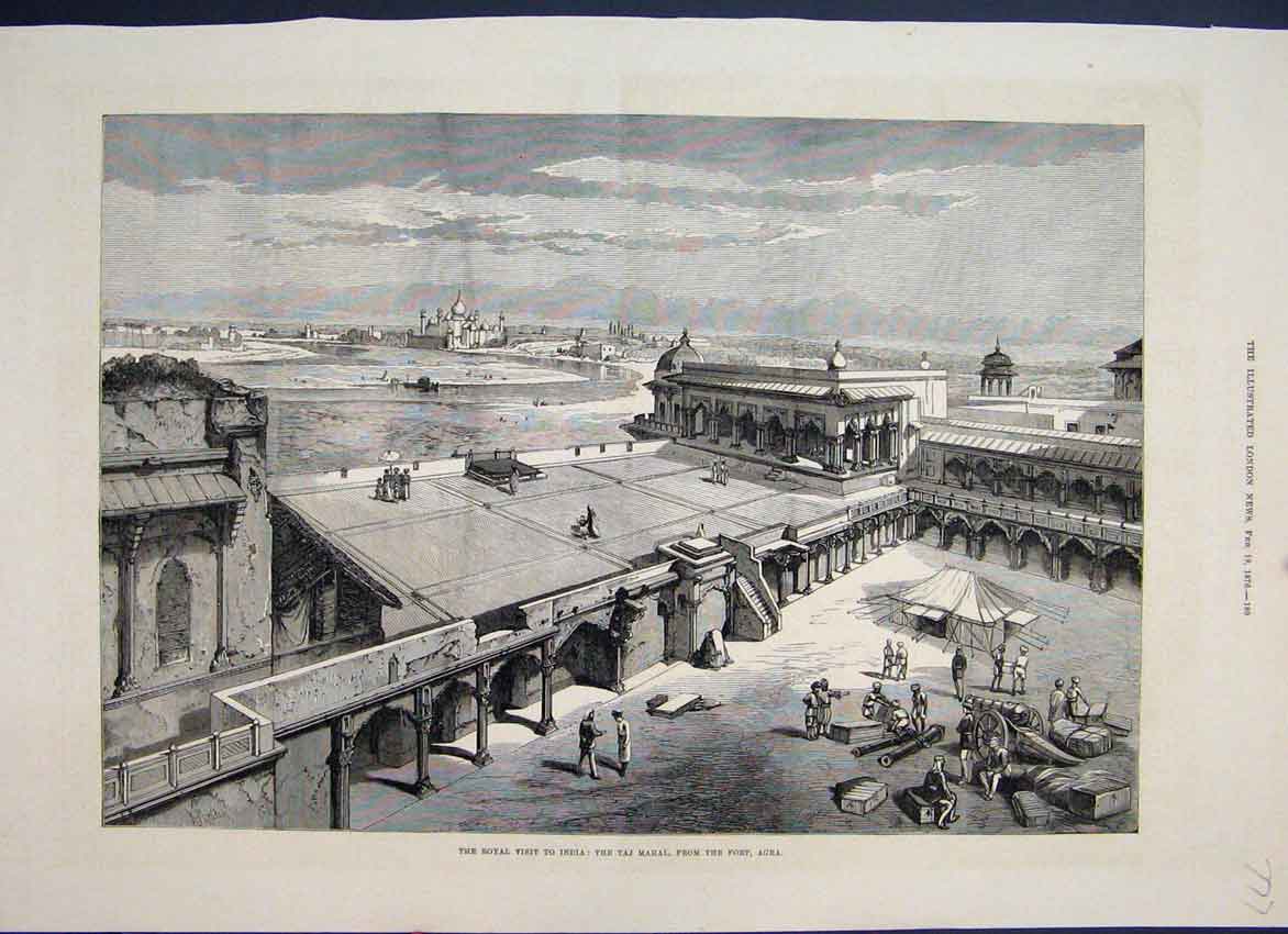 Original Old Antique Print 1876 Royal Visit India Taj Mahal Fort Agra Victorian
