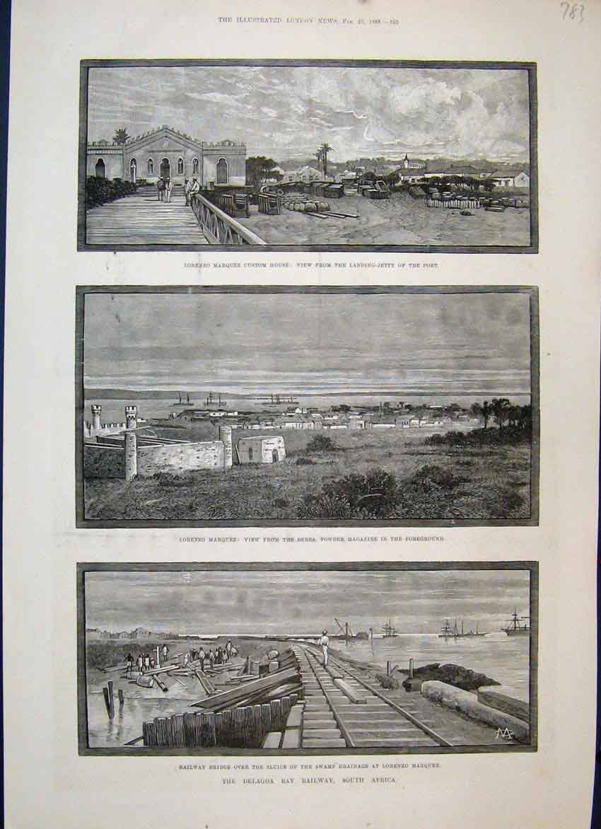 Original Old Antique Print 1888 Delagoa Bay Railway South Africa Bridge 19th