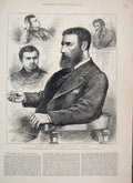 Original Old Antique Print 1883 Pheonix Park Murders James Carey Witness Sketch