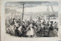 Original Old Antique Print 1859 Beach Brighton Dog Boats Families Victorian
