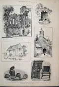 Old Antique Print 1888 Galstonbury Joseph Chapel Holy Well Abbot Sketch 19th