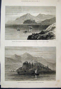 Original Old Antique Print 1880 Dulcigno Turkish Regulars North Ships Sketch