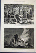 Original Old Antique Print 1880 Montenegro Mountains Fire Antivari Victorian