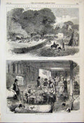 Original Old Antique Print 1867 Hop Gathering Field Dog Horse Paying Victorian