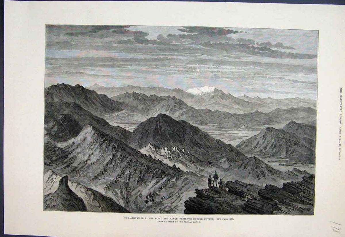 Original Old Antique Print 1879 Afghan War Safed Koh Mountain Range Sketch 19th