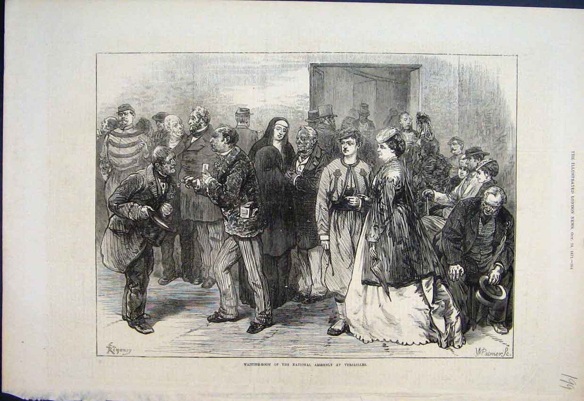 Original Old Antique Print 1871 Waiting Room National Assembly Versailles 19th