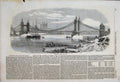 Original Old Antique Print 1858 Chelsea Bridge Boat Ship Scene 19th
