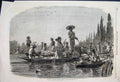 Original Old Antique Print 1866 Mexican Indians Fruit Market Boats River 19th