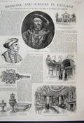 Original Old Antique Print 1887 Royal College Barbers Hall Henry Viii Victorian