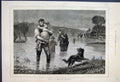 Original Old Antique Print 1880 Flood House Dog Children Horse Cart Victorian