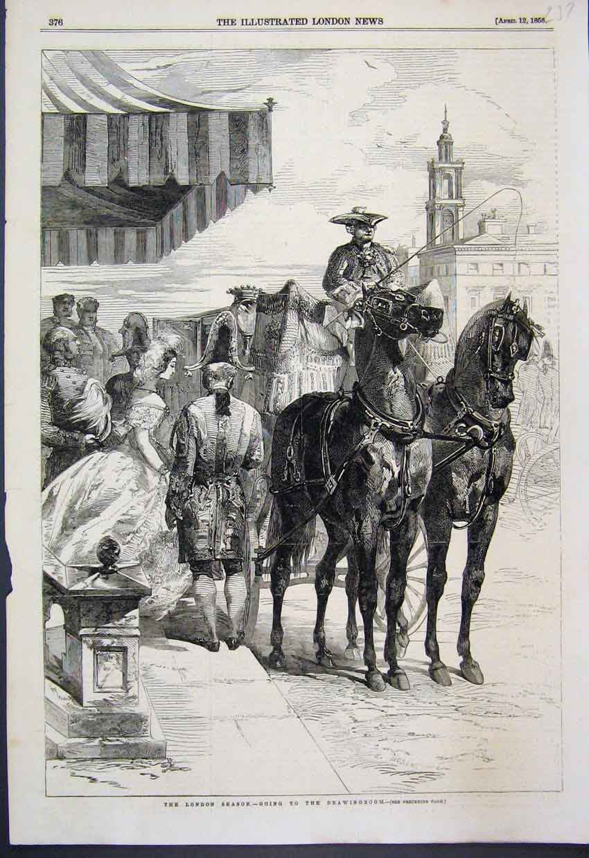 Original Old Antique Print 1856 London Season Theatre Drawing Room Victorian