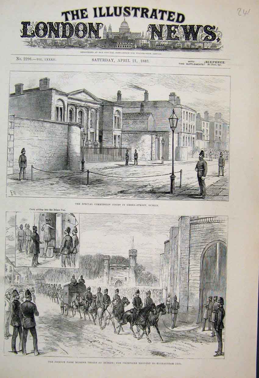 Original Old Antique Print 1883 Commission Court Dublin Pheonix Park Trials