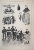 Old Antique Print 1884 Dutch Folk Peasants Milk Market Rambling Sketches 19th