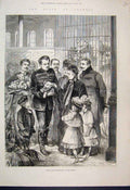 Original Old Antique Print 1887 Queen Olympia Young Lions Children Victorian