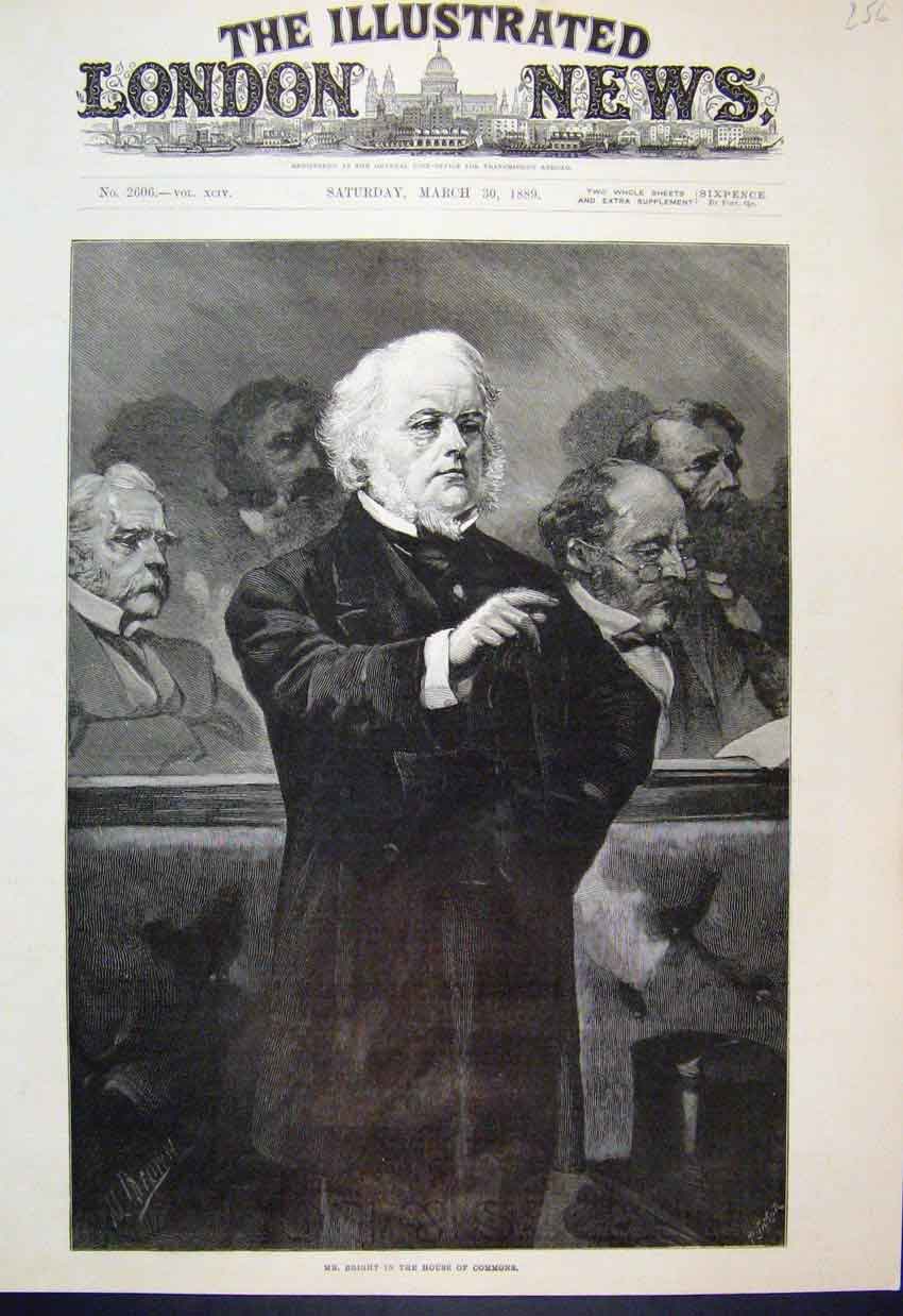 Original Old Antique Print 1889 Mr Bright House Commons 19th Century