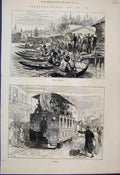 Original Old Antique Print 1877 Hiring Caique Tram Car Dog Horses Victorian