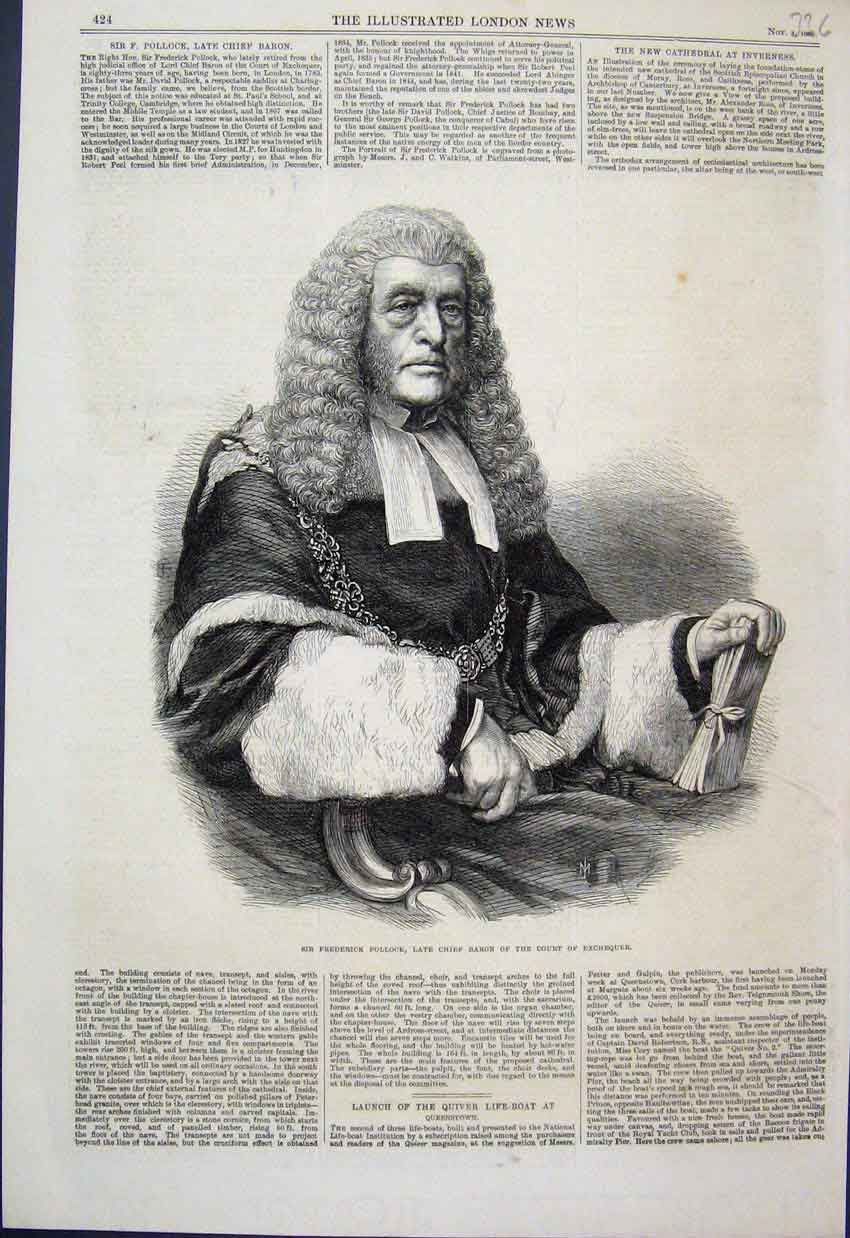 Old Antique Print 1866 Frederick Pollock Chief Baron Exchequer Portrait 19th