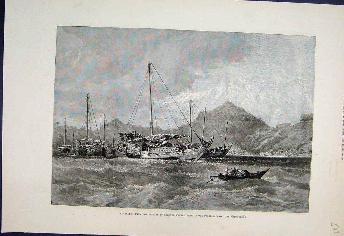 Original Old Antique Print 1877 Nagaski Lord Northbrook Walter Fane Victorian