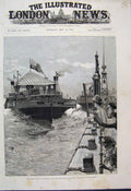 Old Antique Print 1886 Queen Liverpool Steam Ferry Boat Claughton Mersey 19th