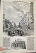 Old Antique Print 1854 Victoria Westminster Andrews Church Ashley Place 19th