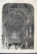 Original Old Antique Print 1865 Interior Guildhall Restored 19th