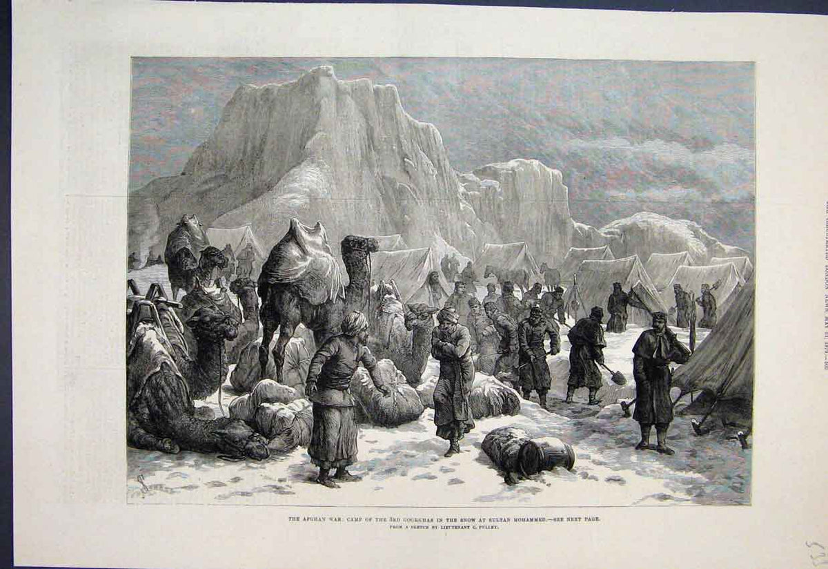 Original Old Antique Print 1879 Afghan War Camp Goorkahs Sultan Mohammed Sketch