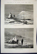 Original Old Antique Print 1876 Cairn Nares Cape Isabella Settlement Netlik