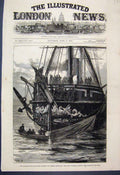Original Old Antique Print 1878 Collision Folkestone German Ironclads Wilhelm