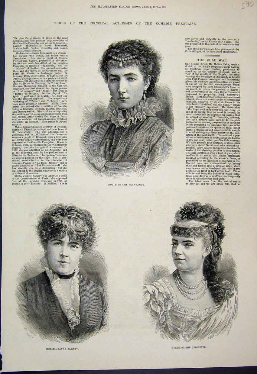 Original Old Antique Print 1879 Principal Actress Comedie Francaise Portraits