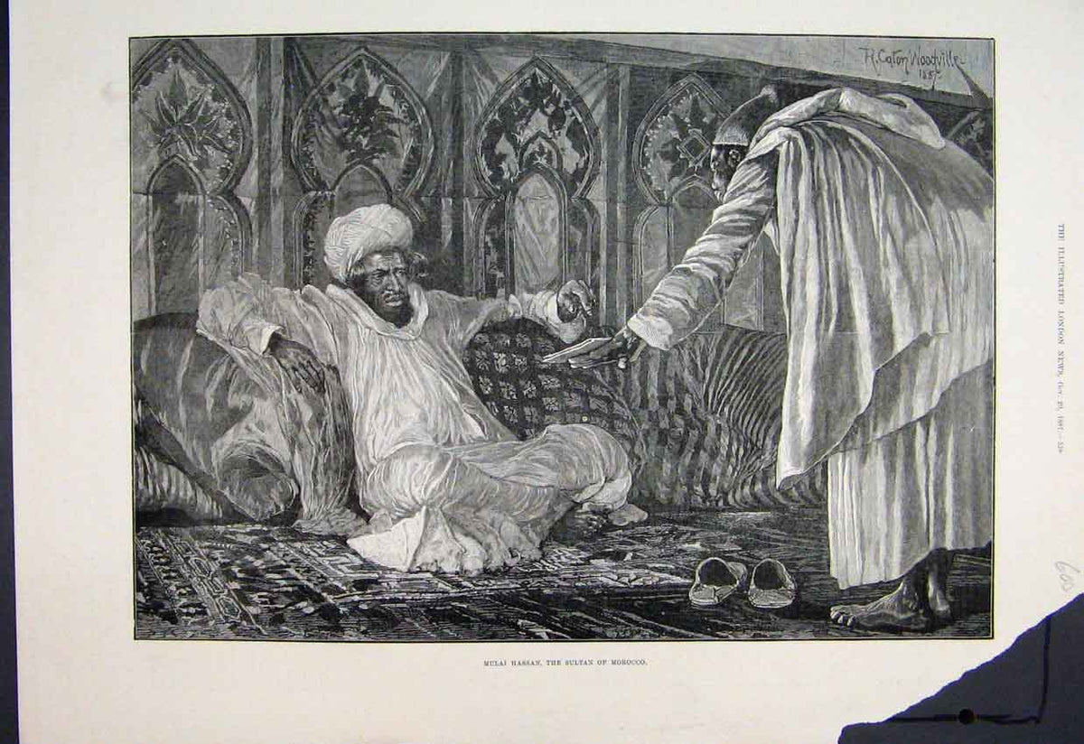 Original Old Antique Print 1887 Mulai Hassan Sultan Morocco Fine Art Victorian