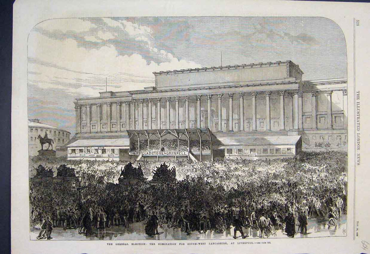 Old Antique Print 1868 General Election Nomination Lancashire Liverpool 19th