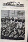 Original Old Antique Print 1882 Royal Review Guards Buckingham Palace Fine Art