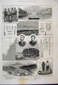 Original Old Antique Print 1886 Danish Expedition Greenland Natives Tools 19th