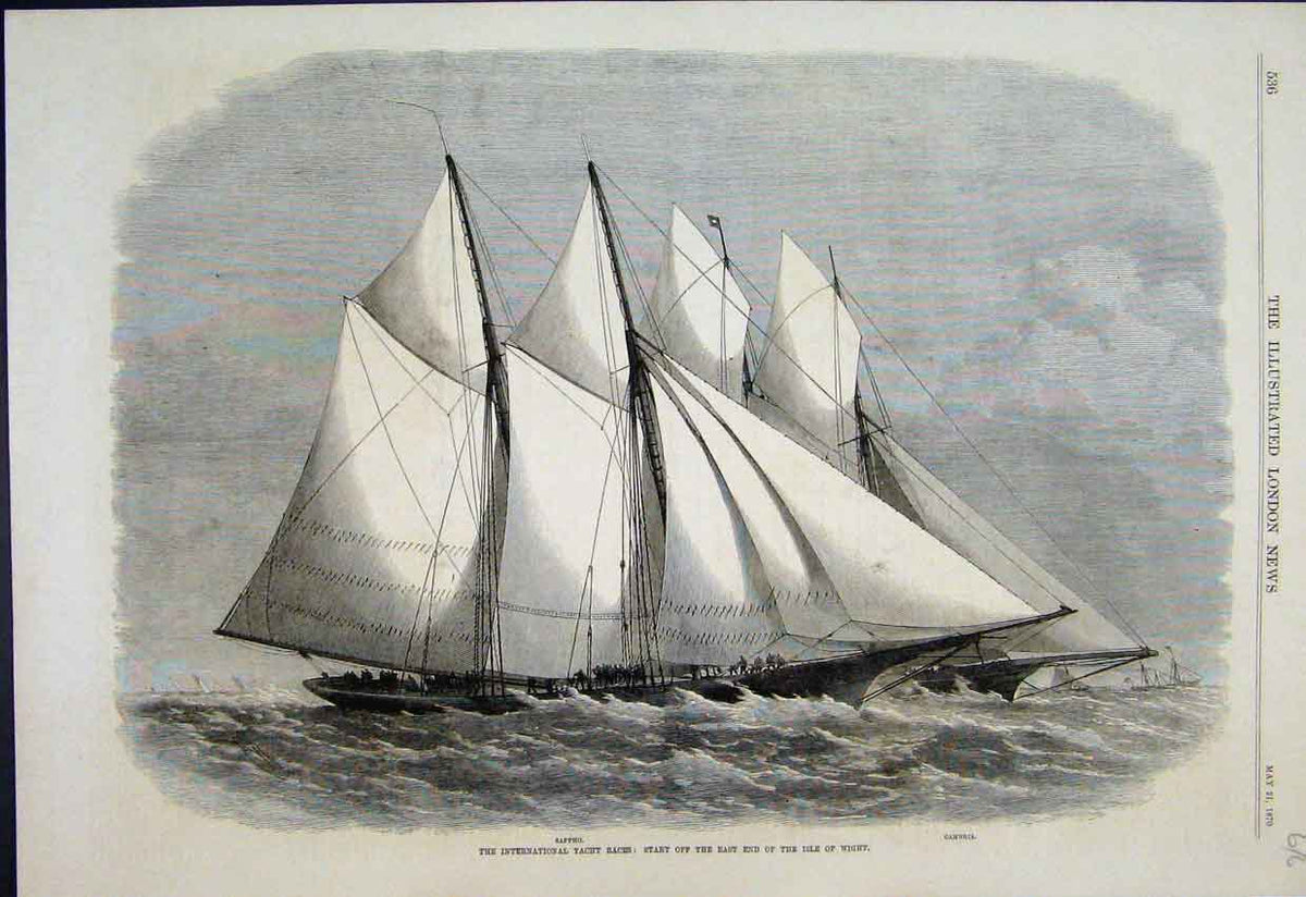 Original Old Antique Print 1870 International Yacht Race East Isle Wight 19th