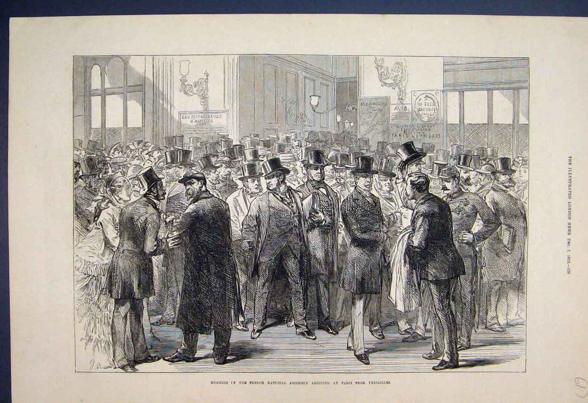 Original Old Antique Print 1872 French National Assembly Paris Versailles 19th