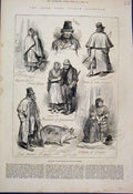 Original Old Antique Print 1880 Peasantry Farmers Pig Children Kildare Sketches